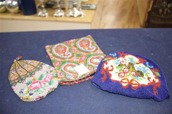 Three assorted beadwork purses / bags